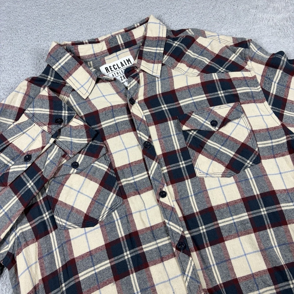 Reclaim Flannel Shirt Mens XXL White Red Blue Soft Fall Cotton Long Sleeve